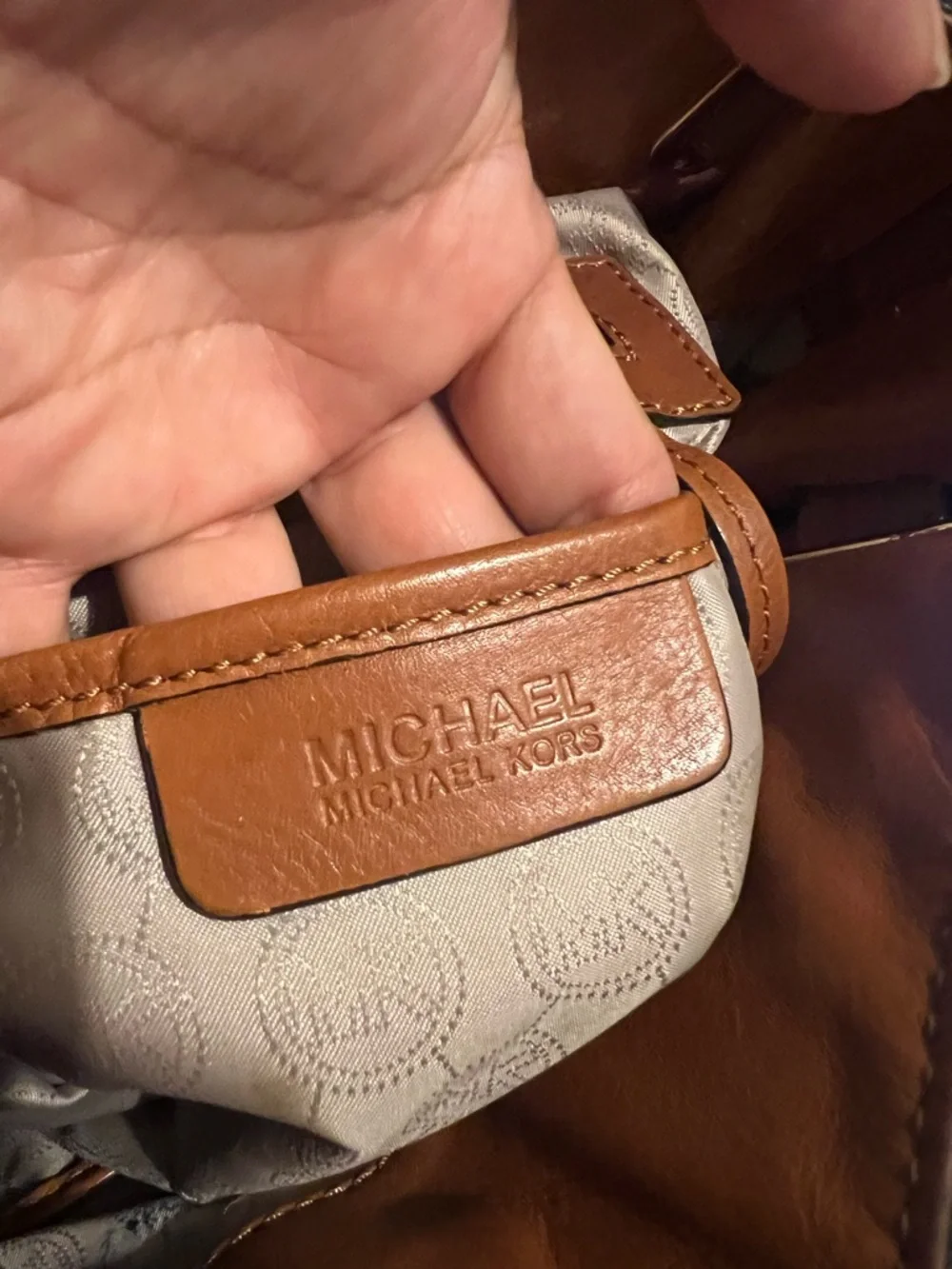 Michael Kors Brown Logo Tote with Tan Leather and Gold Hardware